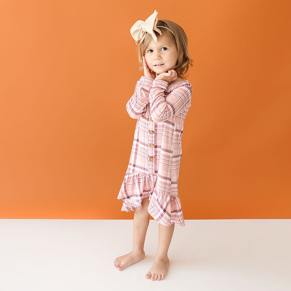 Posh Peanut Girl's Stephanie Long Sleeve Henley Hi-Low Dress in Pink, 10 years, Viscose from Bamboo