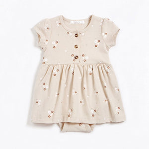 Petit Lem - Bouquet Print Jersey Peplum Dress - Beige