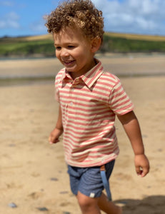 Me & Henry Flagstaff Polo - Coral Cream Stripe