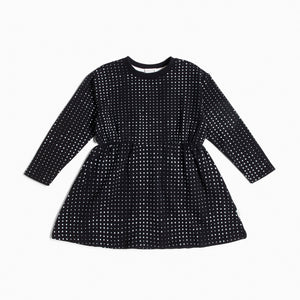 Miles MIDI Dots Printed on Black Sweatshirt Dress