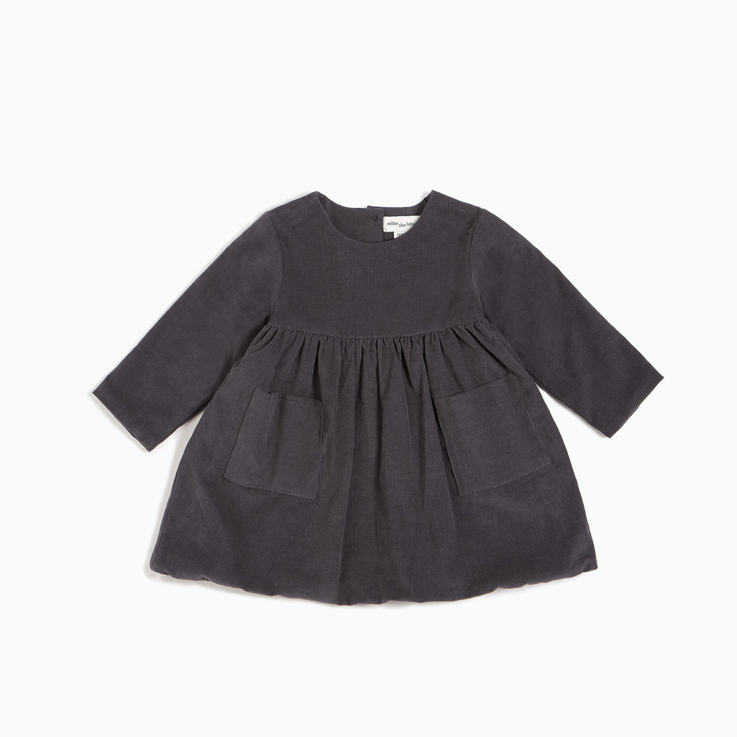 Miles Charcoal Mini-Corduroy Baby Girl Dress