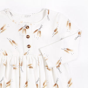 Petit Lem Off-White Wheat Printed Jersey Dress with Tights