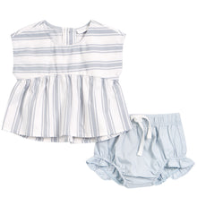 Petit Lem "Baltic Stripes" Lightweight Cotton Twill Outfit Set - Blue