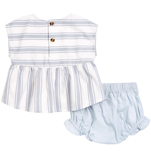 Petit Lem "Baltic Stripes" Lightweight Cotton Twill Outfit Set - Blue