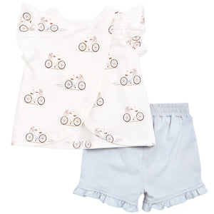 Petit Lem "La Bicyclette" 2pc Outfit Set - Off White