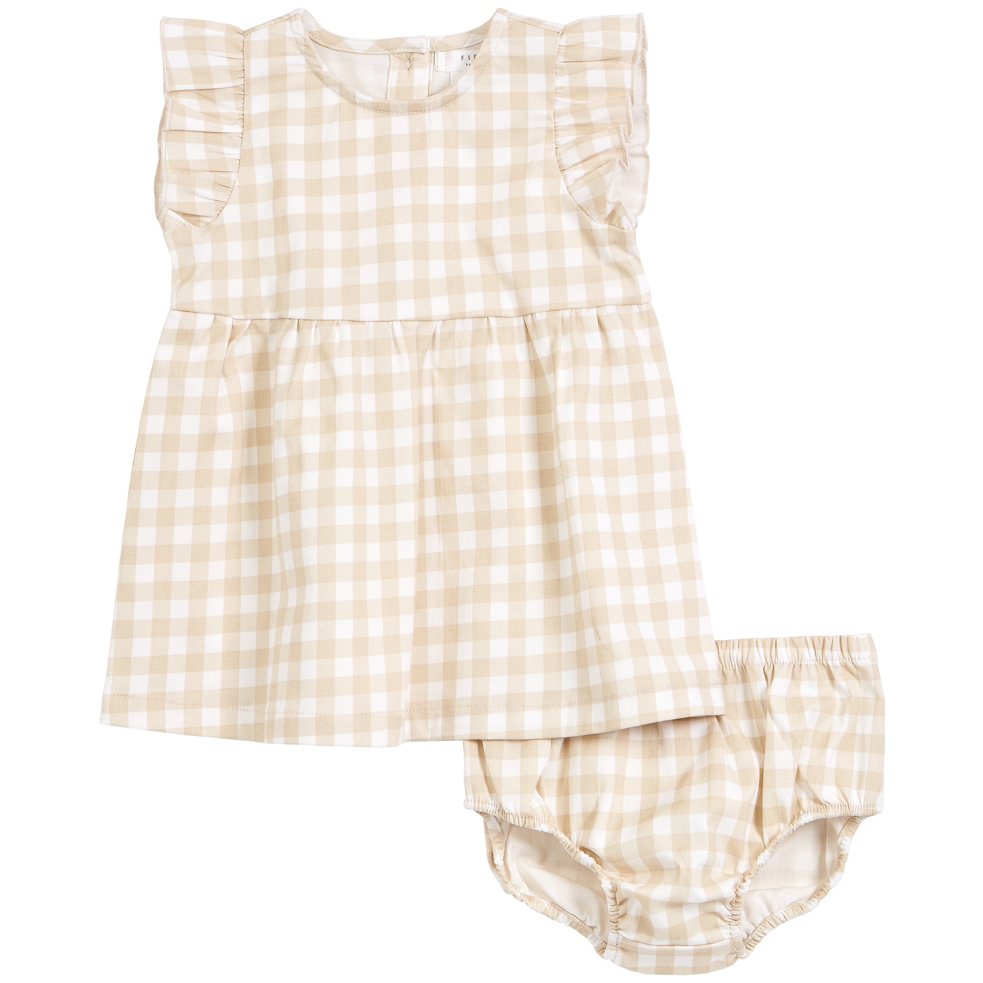 Petit Lem Beige Gingham Lightweight Cotton Twill Dress Set 3 Months Petit Lem Beige Gingham Lightweight Cotton Twill Dress Set 3 Months