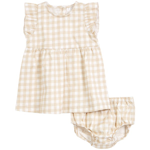 Petit Lem Beige Gingham Lightweight Cotton Twill Dress Set