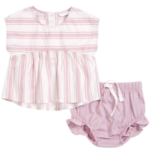 Petit Lem "Lavender Stripes" Lightweight Cotton Twill Outfit Set