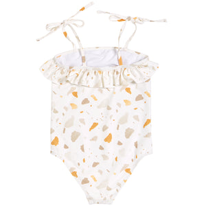 Petit Lem Golden Pebble Terrazzo Ruffle-trimmed Swimsuit