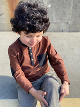 Me & Henry Henley Pocket Button Tee - Rust Stripe