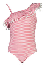 Snapper Rock Red and White Stripe One Shoulder Frill Swimsuit - Bloom Kids Collection - Snapper Rock