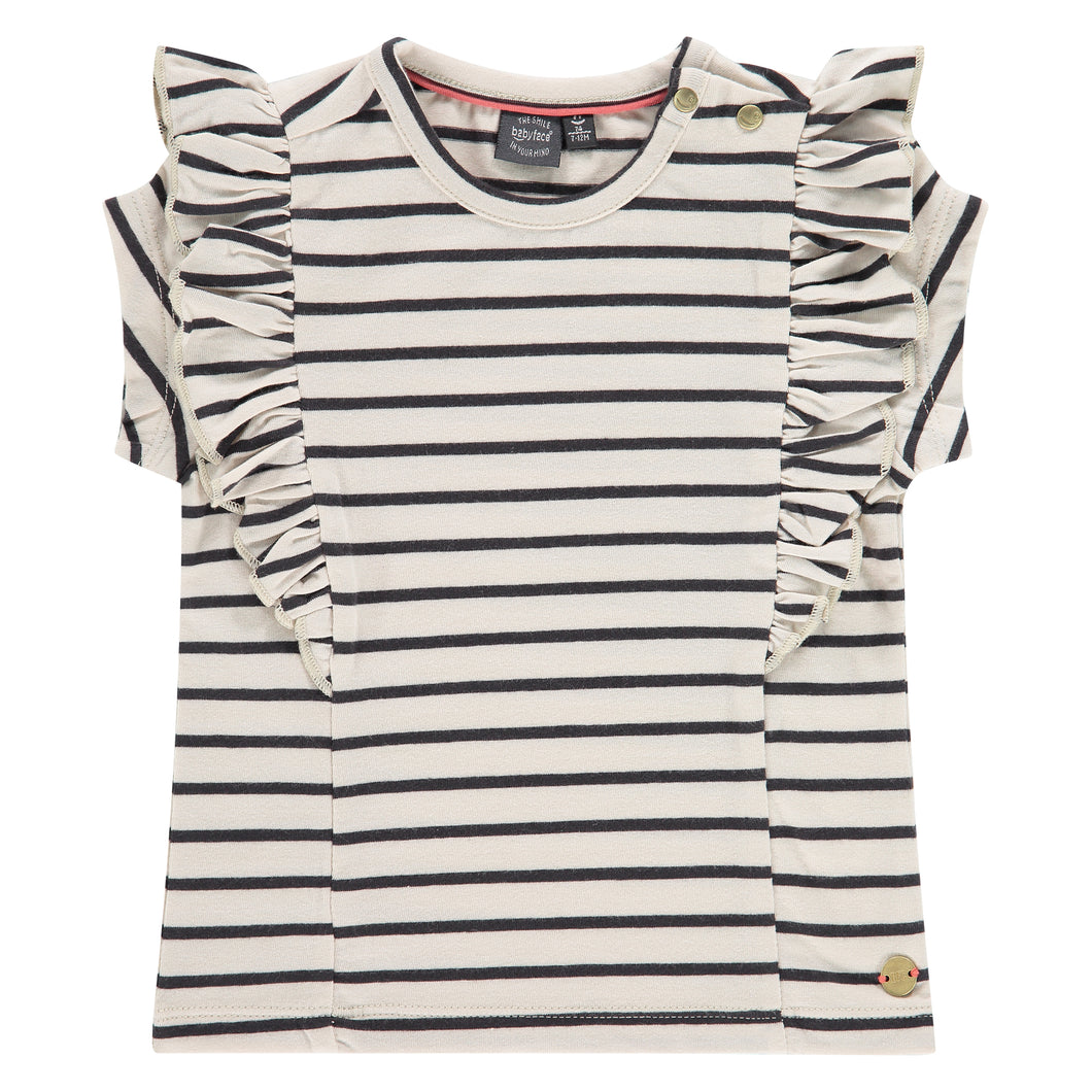 Babyface Girls Stripe Ruffle Tee - Ivory