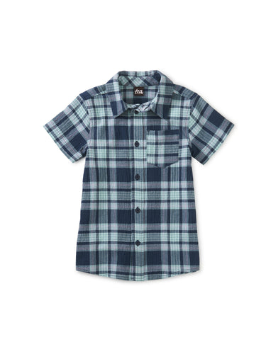 Tea Collection Plaid Button Up Shirt - Sintra Plaid in Whale Blue