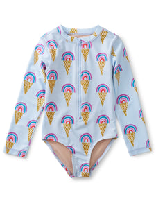 Tea Collection Long Sleeve One-Piece Swimsuit - Rainbow Cones Blue
