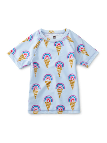 Tea Collection Short Sleeve Rash Guard - Rainbow Cones Blue