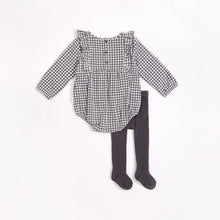 Petit Lem Charcoal Gingham Print Brushed Twill Romper with Tights