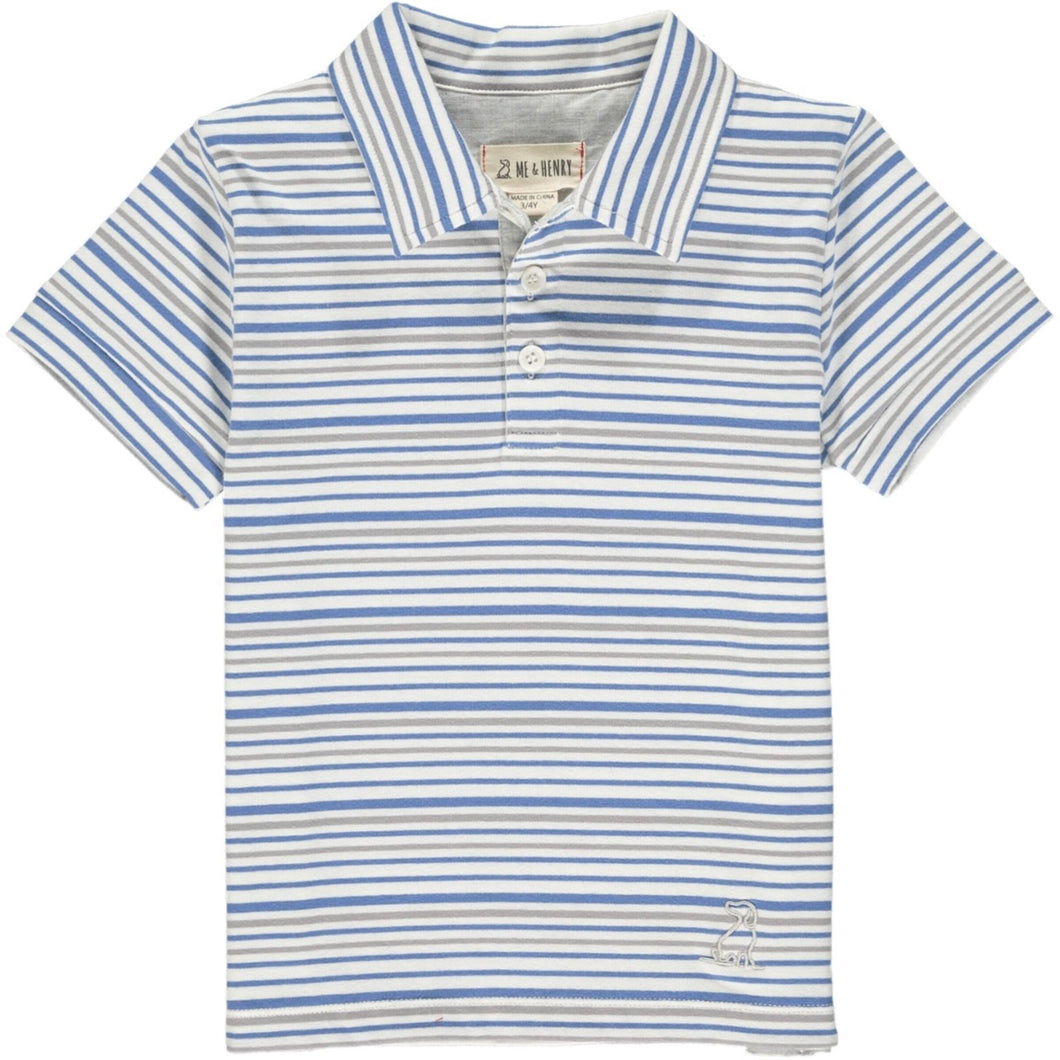 Me & Henry Scupper Polo - Blue Grey White Stripe