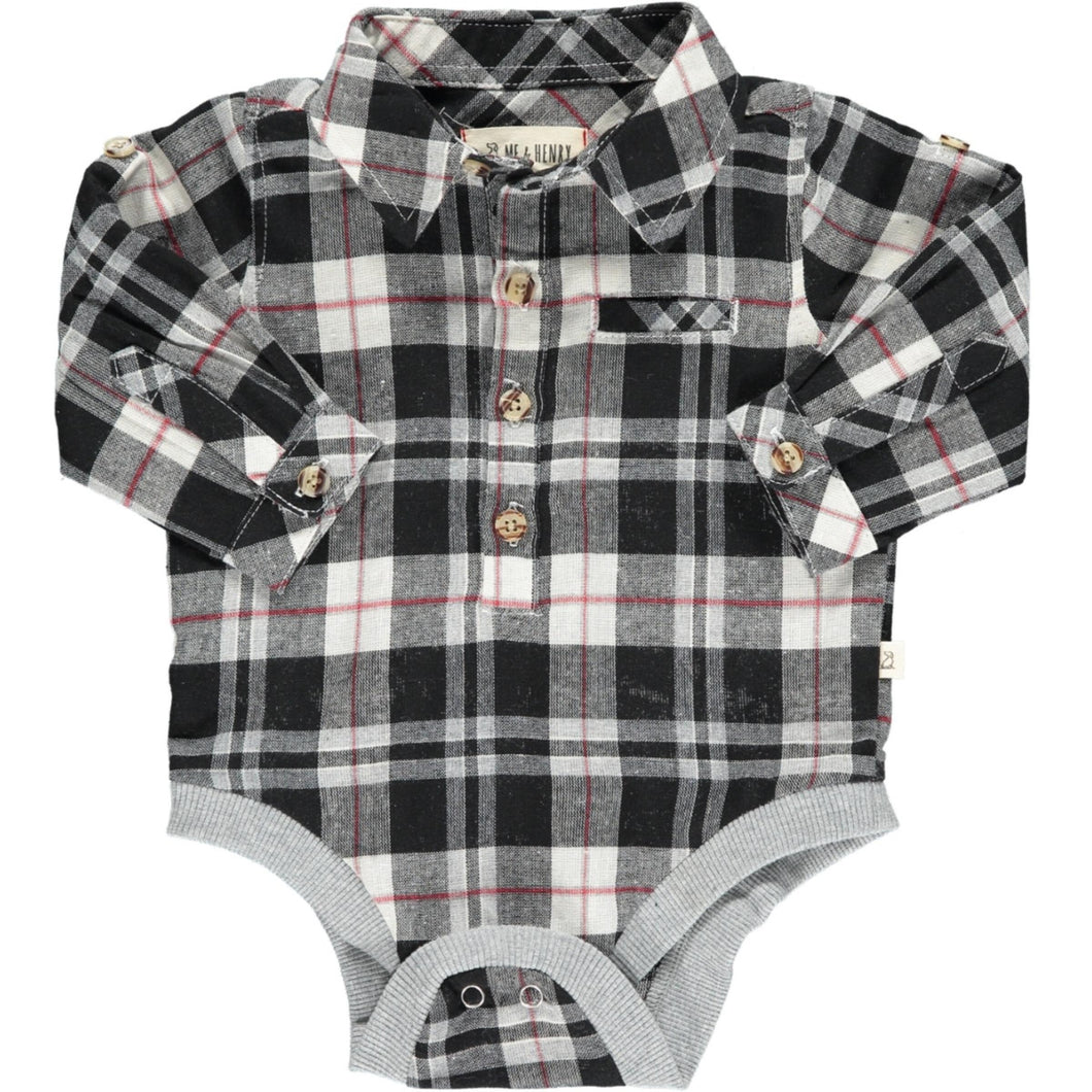 Me & Henry Jasper Woven Onesie - Black Plaid