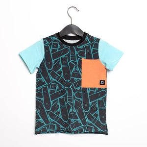 Rags Short Sleeve Big Pocket Tee - Pile Blue Skateboard