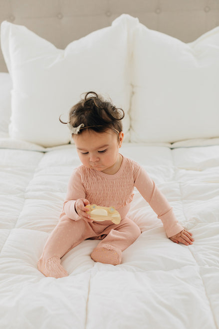 Lovedbaby Smocked Footie Rosewater Dots Bloom Kids Collection