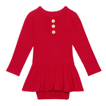 Posh Peanut Long Sleeve Henley Twirl Skirt Bodysuit - Crimson Ribbed