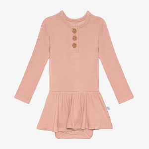 Posh Peanut Long Sleeve Henley Twirl Skirt Bodysuit - Desert Rose Waffle