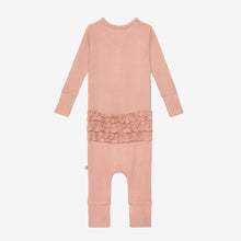 Posh Peanut Long Sleeve Ruffled Henley Romper - Desert Rose Waffle