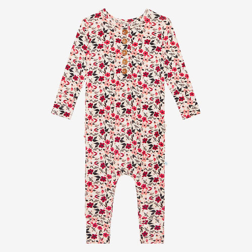 Posh Peanut Long Sleeve Ruffled Henley Romper - Janie