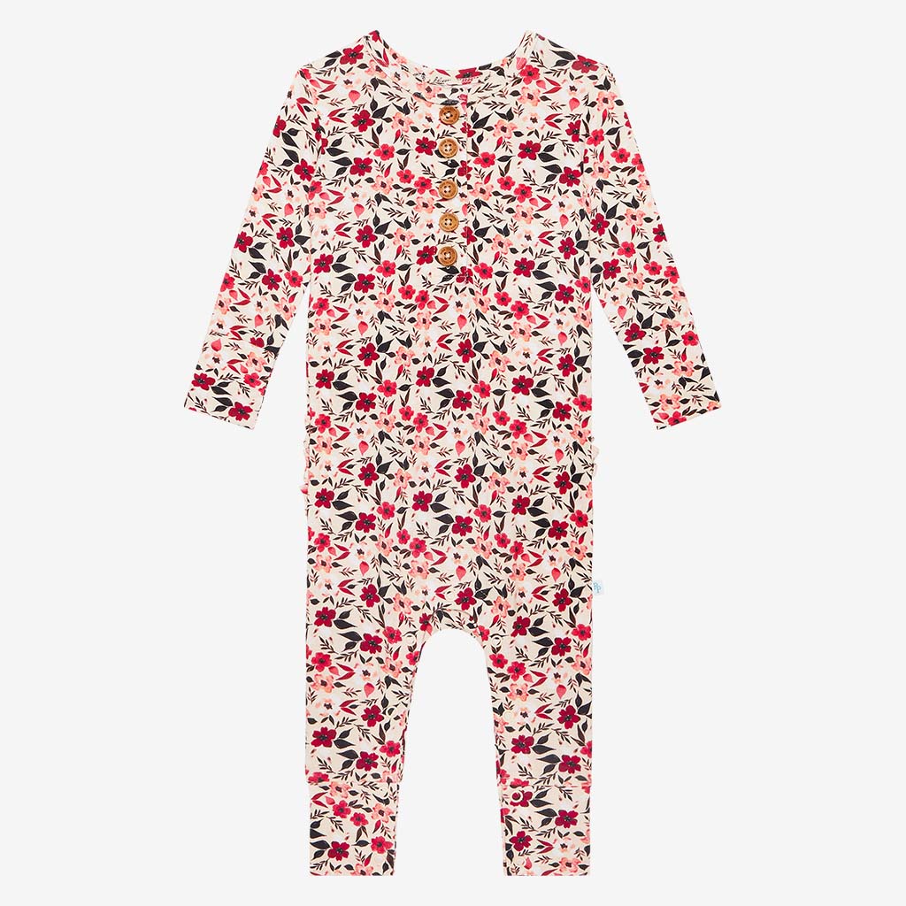 Posh Peanut Long Sleeve Ruffled Henley Romper - Janie