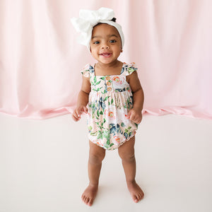 Posh Peanut Henley Ruffled Capsleeve Bubble Romper - Harper
