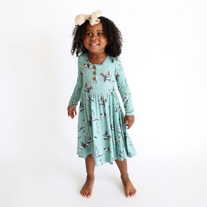 Posh Peanut Long Sleeve Henley Twirl Dress - Wallace Bloom Kids Collection Posh Peanut Long Sleeve Henley Twirl Dress - Wallace Bloom Kids Collection