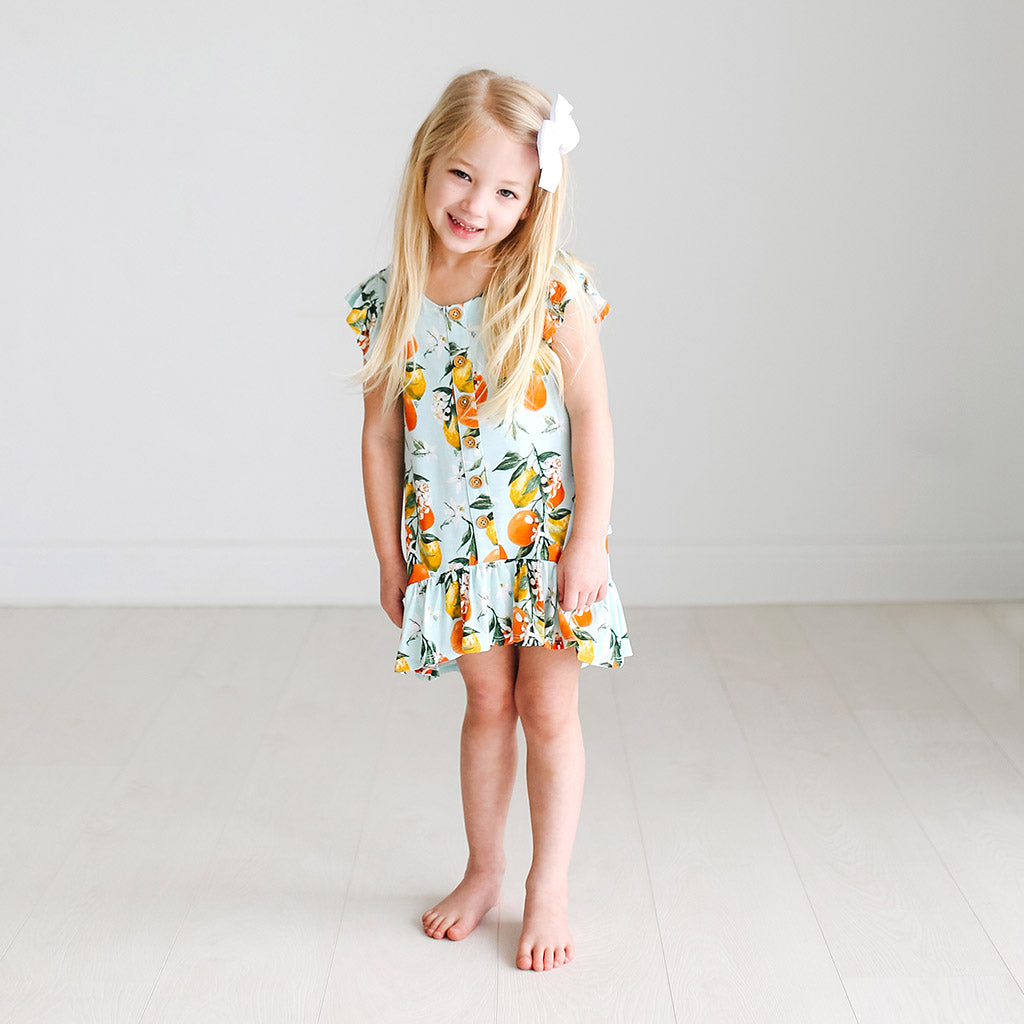 Posh Peanut Cap Sleeve Henley Ruffled Hi Low Dress
