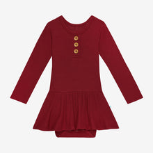 Posh Peanut Long Sleeve Henley Twirl Skirt Bodysuit - Maroon Waffle