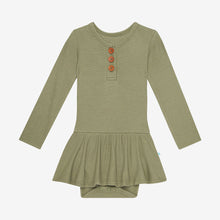 Posh Peanut Long Sleeve Henley Twirl Skirt Bodysuit - Olive Waffle