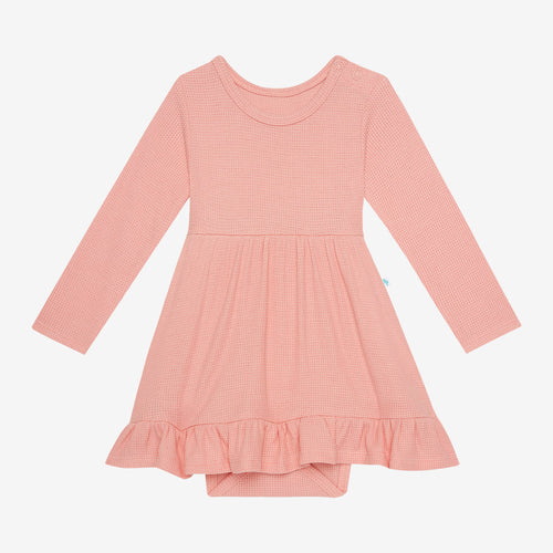 Posh Peanut Long Sleeve Ruffled Bodysuit Dress - Fall Rose Waffle