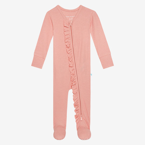 Posh Peanut Footie Ruffled Zippered One Piece - Fall Rose Waffle