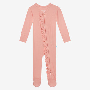 Posh Peanut Footie Ruffled Zippered One Piece - Fall Rose Waffle