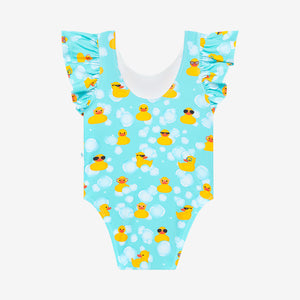 Posh Peanut One Piece Basic Ruffled Capsleeve Swimsuit - Ducky