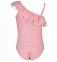 Snapper Rock Red and White Stripe One Shoulder Frill Swimsuit - Bloom Kids Collection - Snapper Rock