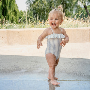 Petit Lem Baltic Stripes Ruffle-trimmed Swimsuit