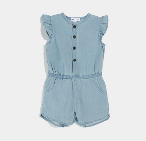 Miles the Label Chambray Girl's Romper - Light Blue Denim