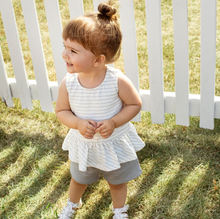 Miles the Label Light Grey Yarn-Dye Stripe Baby Girl's Peplum Top - Off White