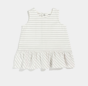 Miles the Label Light Grey Yarn-Dye Stripe Baby Girl's Peplum Top - Off White