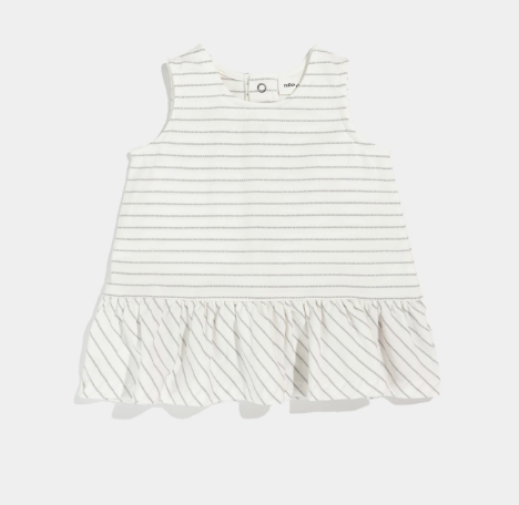 Miles the Label Light Grey Yarn-Dye Stripe Baby Girl's Peplum Top - Off White