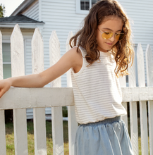 Miles the Label Light Grey Yarn-Dye Stripe Girl's Sleeveless Top - Off White