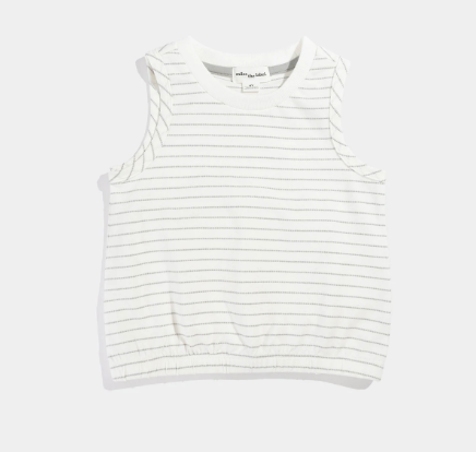 Miles the Label Light Grey Yarn-Dye Stripe Girl's Sleeveless Top - Off White