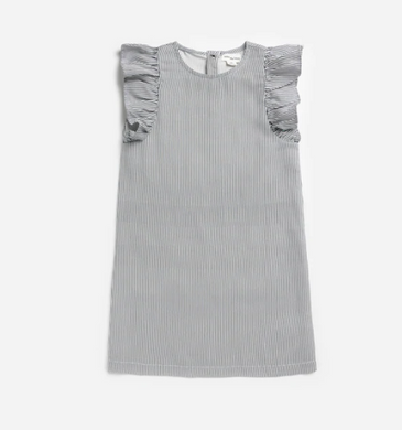 Miles the Label Pin Striped Woven Lyocell Dress with Ruffled Sleeve - Navy