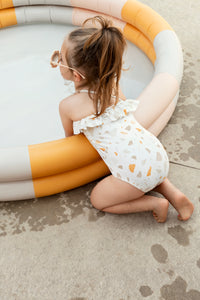 Petit Lem Golden Pebble Terrazzo Ruffle-trimmed Swimsuit