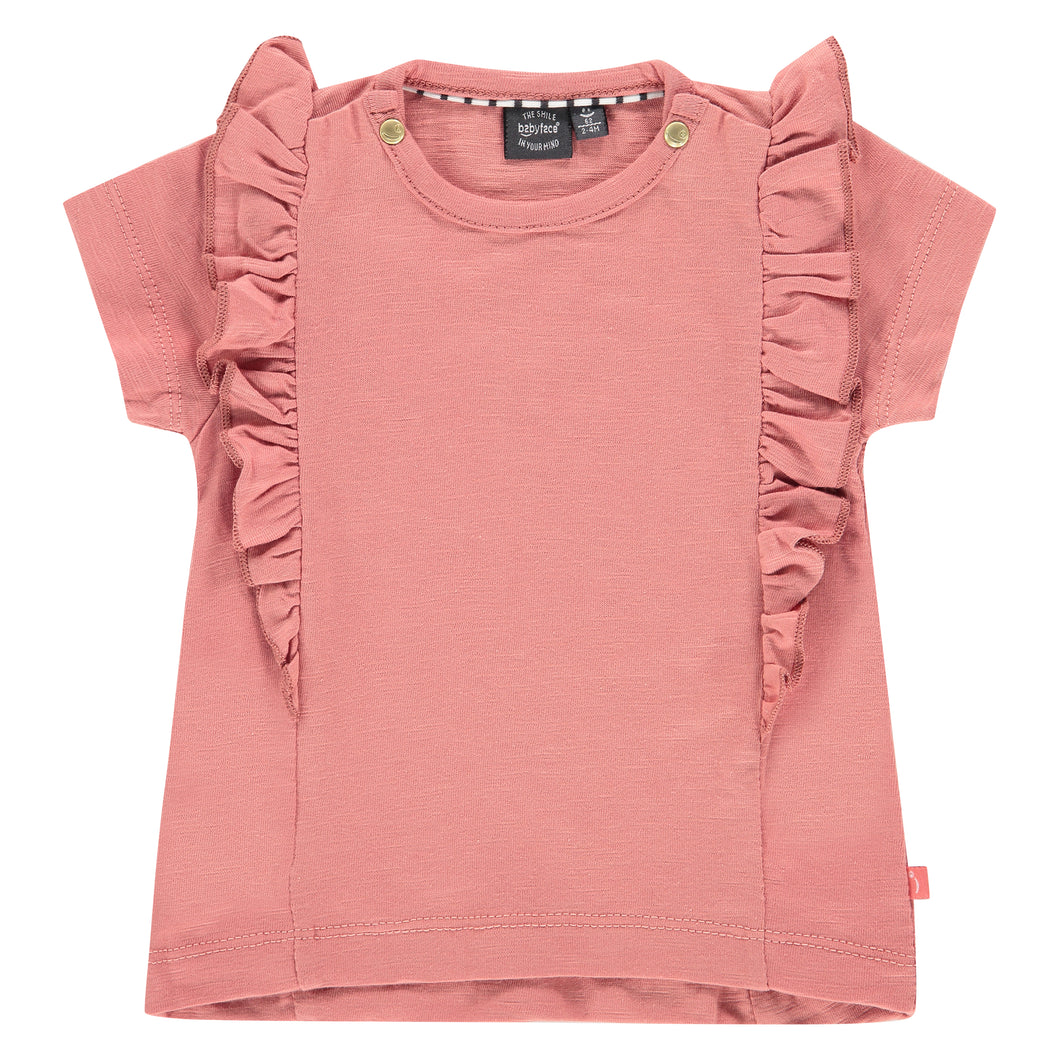 Babyface Baby Girl Ruffle Tee - Rusty Pink