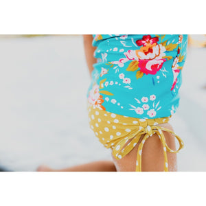 Rash Guard Swimsuit - Mustard Teal Floral